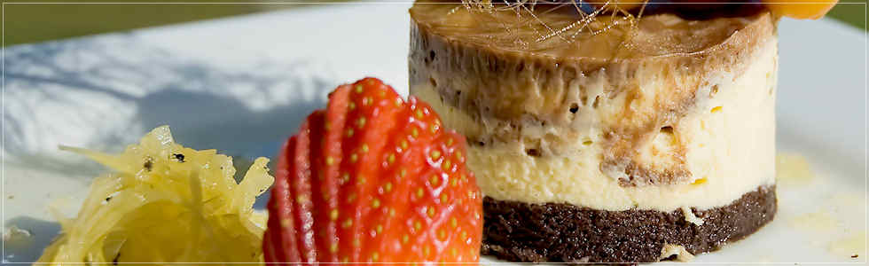 Sumptuous Desserts including Chocolate Cheesecake with fanned strawberry